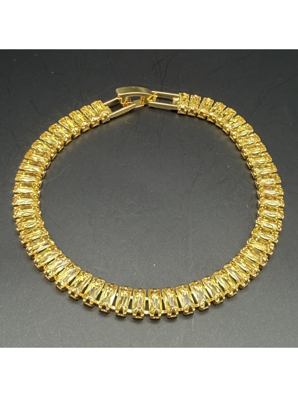 candy+clover Honey Crystal Baguette Gold Tone Tennis Bracelet